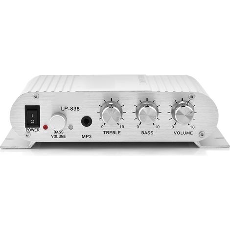 Mini 2.1 Stereo-HiFi-Verstärker mit Bass für Auto und Zuhause, silberner Digitalverstärker (1/5)