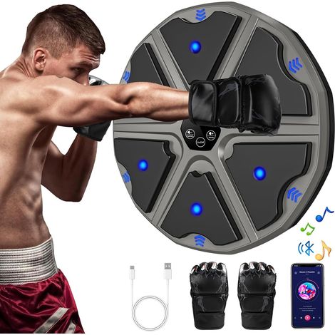 Music Boxing Machine à musique électronique LED avec gants de boxe, 9 modes de vitesse et mode de comptage Prise en charge Bluetooth, cadeau pour adultes et enfants Exercise (1/5)