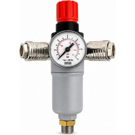Riduttore di Pressione Aria per Compressore 3/8" con Manometro 2 Uscite Rapide (1/5)
