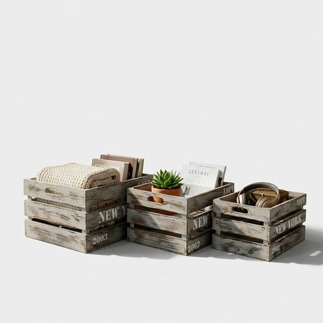 Set de 3 cajas decorativas de madera estilo industrial Théa