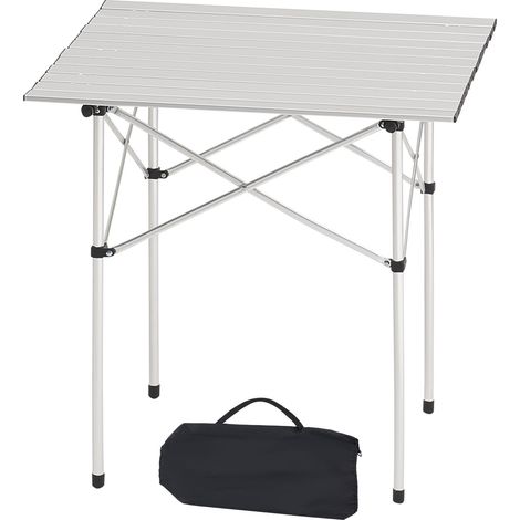 Mophorn Folding Camping Table, Portable Roll-Up Aluminum Side Table, Lightweight and Compact with Carry Bag, Ideal for Outdoor Cooking, Tailgating, Grilling, Picnics, Travel, Silver (1/5)