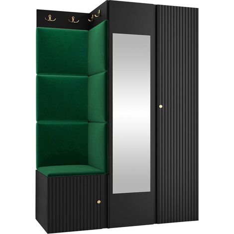 Meuble d'entrée Hartford 388, Noir, 186x116x46cm, Disponible, MDF, Stratifié, Tissu, Murale, À poser