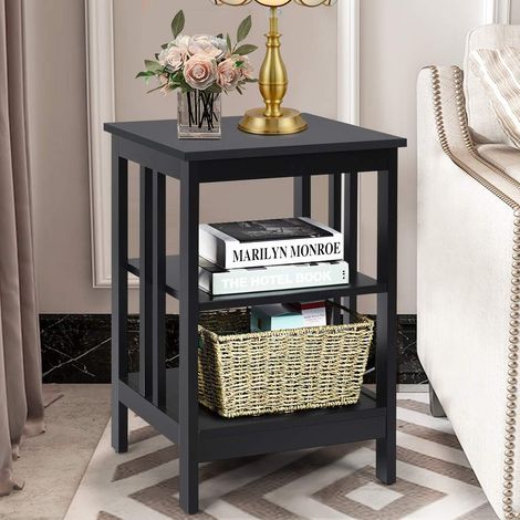 COSTWAY Mesita de Noche 3 Niveles/Mesilla Auxiliar Mesa de Café 40x40x61 cm para Dormitorio Salón Sofá (Negro) (1/5)