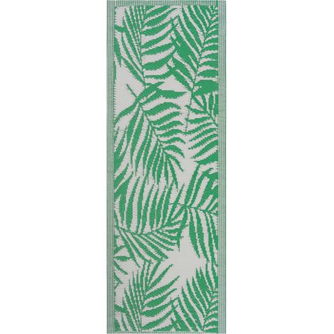 Alfombra verde blanco 60 x 105 cm con patrón floral de hojas de palmera Kota
