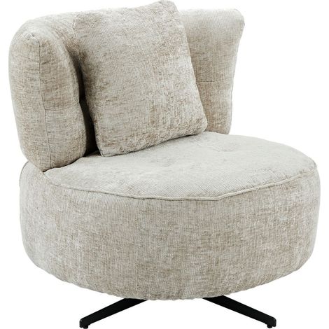 Fauteuil lounge pivotant en tissu chenillé beige piètement métal noir avec coussin dorsal - MIRAGE