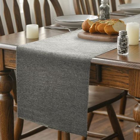 Chemin de table gris anthracite imperméable aspect lin moderne, nappe étroite décorative pour intérieur, festivités et célébrations, motif printanier, 35 x 180 cm, résistant à l'eau, idéal pour table (1/4)