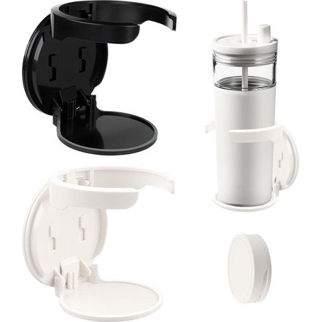 Porte-gobelets muraux pliables, lot de 2, autocollants et universels, pour voiture, bateau, caravane et bureau, noir et blanc (1/5)