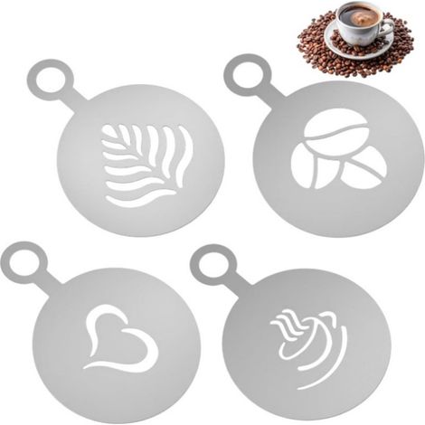 Pochoirs 12 pièces pour latte art - Pochoirs pour latte art - Acier inoxydable - Accessoires de café - Idéal pour décorer cappuccino et latte - Pour la maison et les cafés - Argenté - 8,5 x 12 cm (1/5)