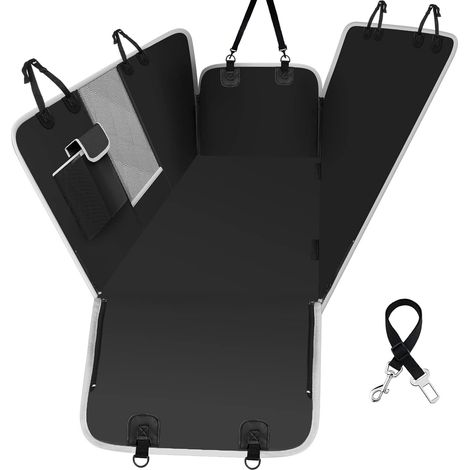 Hunde-Autoschutz, Hunde-Autoabdeckung mit Sichtfenster, wasserdichter, reißfester Rücksitz-Kofferraum, Bonus-Auto-Hundegurt (146 x 136 cm, schwarz) (1/5)