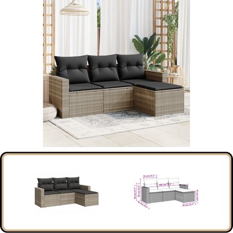 Salon de jardin 4 pcs avec coussins gris clair résine tressée - Salon De Jardin - Meuble De Jardin - Mobilier Extérieur - Salon D'extérieur - Set De Canapé