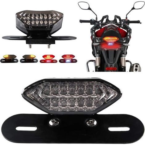 Feux arrière LED pour moto, feux stop et clignotants intégrés, 5 W, 20 LED, frein de stationnement, clignotant, support de plaque d'immatriculation (lentille noire) (1/3)