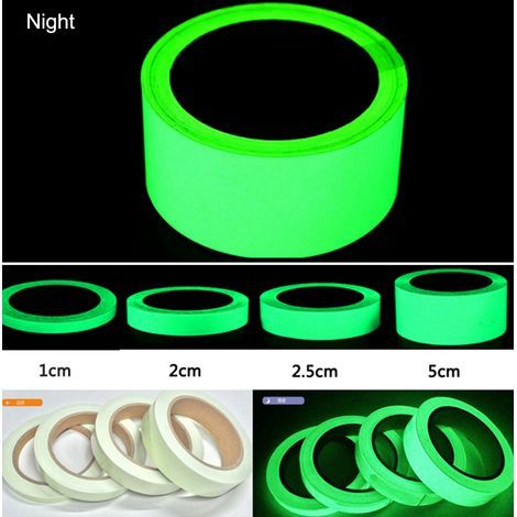 2 Rotoli di Nastro Adesivo Fluorescente Luminoso, Rimovibile e Impermeabile, Brillante al Buio per Scale, Palcoscenico, Bicicletta, Camera da Letto e Garage - 2 cm x 3 m (1/5)