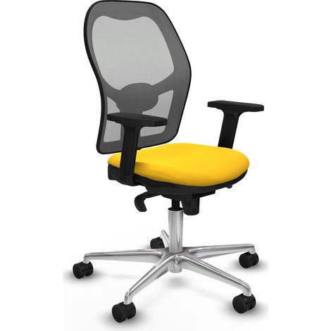 Jorquera sincro malla gris similpiel amarillo brazos 2D base aluminio ruedas 65mm nailon (1/5)