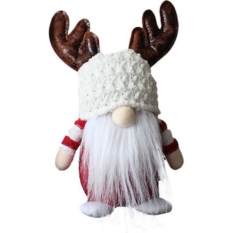 Poupée de noël sans visage avec bois de cerf debout, ornement Gnome en peluche pour décoration de vacances, barbe blanche (1/5)