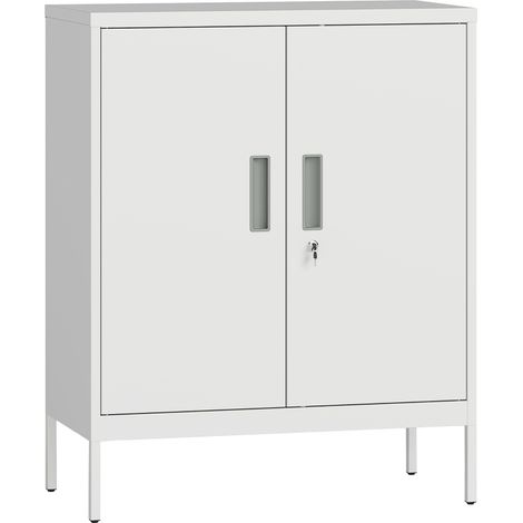 Armadio in acciaio con serratura e 2 ante, ripiani regolabili, bianco, 80 x 40 x 100 cm (1/4)