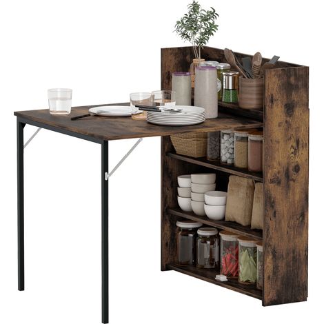 Table de salle à manger pliante avec étagère, design industriel, gain de place, idéale pour les petites pièces, 80 x 90 x 93 cm, marron rustique