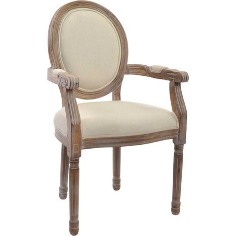 Fauteuil Médaillon Classique Bois et Tissu Beige (1/4)