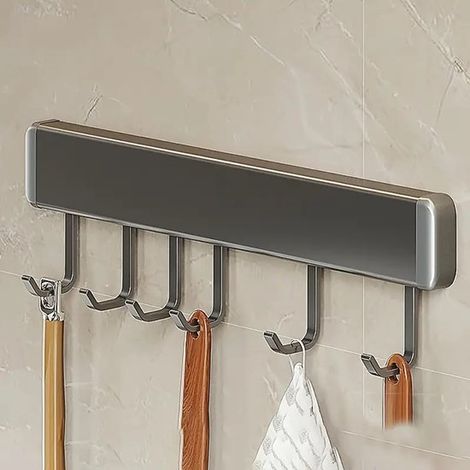 Gancho de cocina de 30 cm con 6 ganchos，Estante largo de aluminio，toallas y herramientas para barbacoa