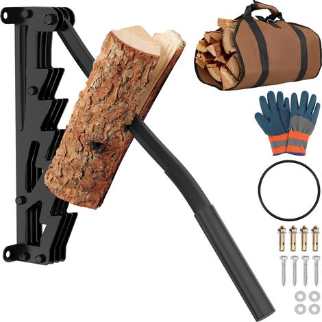 TolleTour Fendeur mural manuel pour bois de chauffage avec poignée fixe et accessoires, noir (1/5)