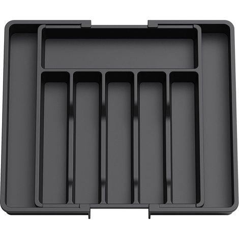 Organizador de cubiertos GABRIELLE, extensible para cajones de cocina, soporte de plástico para cubiertos, cucharas, tenedores y cuchillos, grande, negro