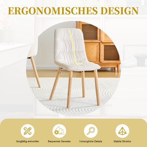 Chaise de salle à manger à plis et pieds en bois massif (lot de 2). Revêtue en tissu blanc, hauteur totale 88 cm – chaise scandinave moderne. Idéale pour salle à manger, cuisine, etc. (1/5)