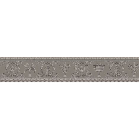 Frise papier peint baroque gris argenté Frise tapisserie baroque Médusa pour chambre adulte Frise murale argentée moderne (1/4)