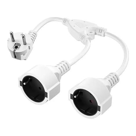 Fiche Double pour Prise de Courant 2-Fois Multiprise avec Flexible Kable, 2 en 1 Câble de Rallonge Court, IP20 Protection pour Intérieur et Extérieur (1/5)