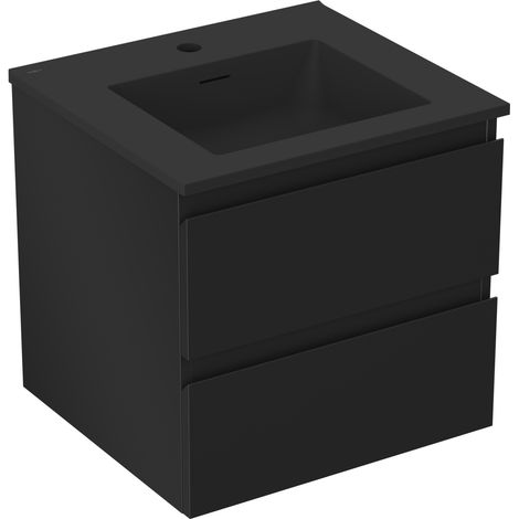 Mexen Orio Badezimmerunterschrank 50 cm mit Waschbecken Otis, 2 Schubladen, schwarz matt - 91A10-05047-2-BFF71-W18M71