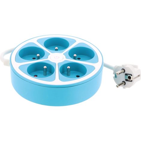 BLOC 5 PRISES ROND + INTERRUPTEUR, CABLE 1M 3G1 BLEU (1/2)