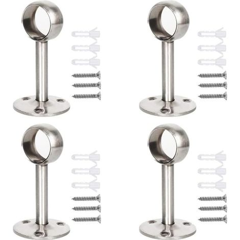 soportes de montaje en techo, soporte de barra de cortina de acero inoxidable, soporte de barra de cortina con tornillos y tubo de expansión para tornillos, para armario, cocina (22 mm, plata) (1/5)