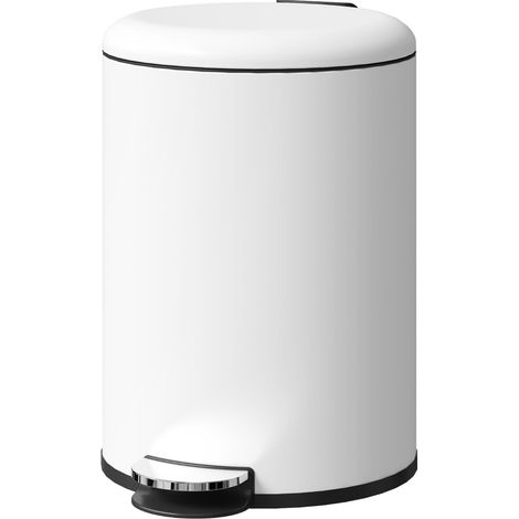 Papelera de pedal 20 L con tapa y cubo interior, metal, 36 x 30 x 44,5 cm, blanca (1/5)