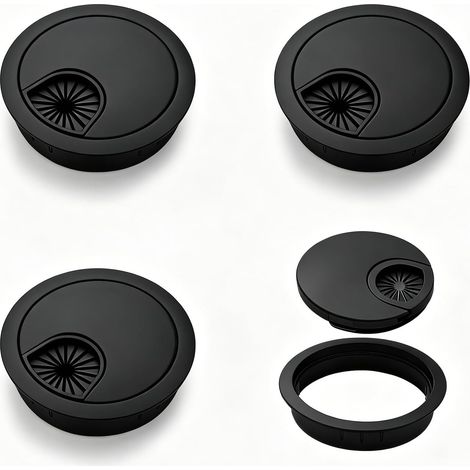 Kabeldurchführungen für Schreibtische – 4 Stück – Zinklegierung – Ø 47–50 mm – Kabelmanagement – Schwarz (1/5)