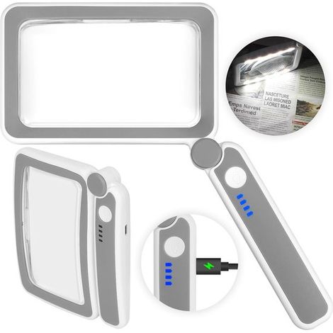 Lupa de lectura recargable x4,Práctica lupa iluminada para personas mayores con discapacidad visual,Lupa LED ligera para leer (1/5)