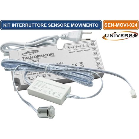 KIT MINI INTERRUTTORE SENSORE MOVIMENTO INFRAROSSI 12V 24V PASSAGGIO PIR CON ALIMENTATORE 24W ACCENSIONE AUTOMATICA STRISCE LUCI LED