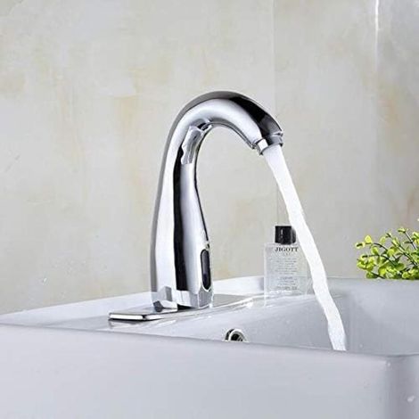 Robinet de lavabo salle de bain en laiton avec capteur infrarouge automatique, finition chromée, mitigeur sans contact à un trou, robinetterie moderne hygiénique et pratique