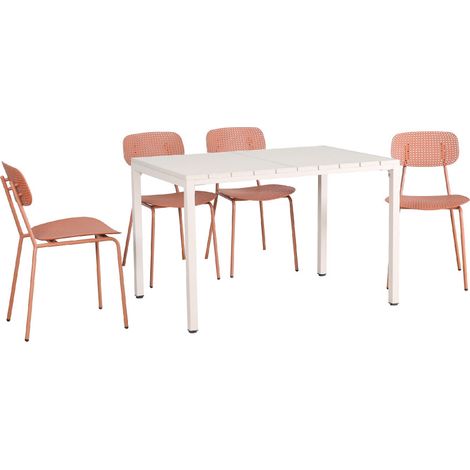Ensemble table 120 cm jardin métal 4 personnes chaises extérieur terrasse balcon Orka