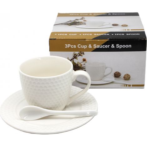 Taza de porcelana con platillo y cuchara de 210 ml en caja, como regalo. (1/5)