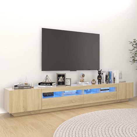 Armario TV con luces LED color roble  260x35x40 cm