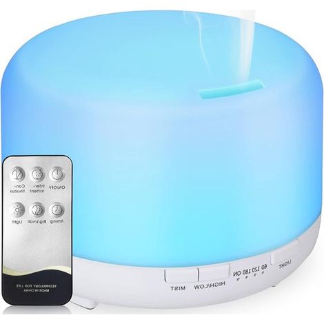Diffusore di aromi con oli essenziali da 500 ml, illuminazione a LED, 7 colori e timer - umidificatore per casa, camera da letto, soggiorno, bagno, ufficio, yoga, spa