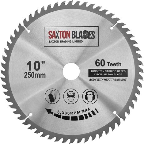 Lame de scie circulaire Saxton TCT pour bois 250 mm x 30 mm x 60 dents pour Bosch, Makita, etc., compatible avec les scies de 255 mm (1/5)