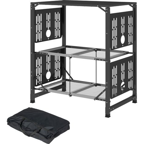 Table de camping pliante acier aluminium 2 plateaux 2 étagères porte-gobelets sac transport