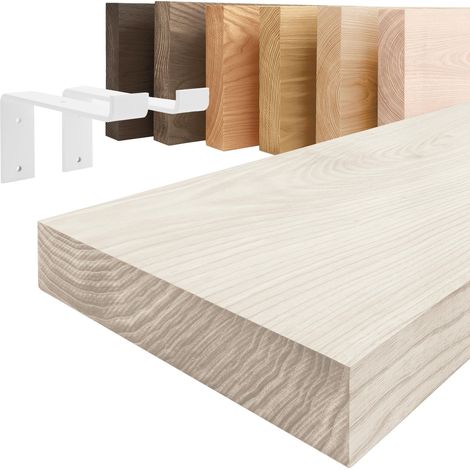 LAMO Manufaktur Étagère murale avec supports en Z blancs  Étagère 120 cm largeur pour salon, espace de travail style industriel  Couleur: blanc, Bord: droit  Qualité artisanale, bois massif
