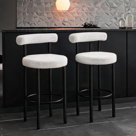 Tabouret de bar blanc en tissu bouclette 52,5 x 50 x 98 cm (1/5)