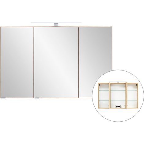 3D-Spiegelschrank 100 cm breit VIDAGO-03 in Wotan Eiche Nb. mit LED Beleuchtung, B/H/T: ca. 100/64/20 cm (1/5)
