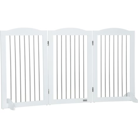 Barrière de sécurité pour chien pour escaliers et portes, pliable avec pieds de support, 154 x 30 x 80 cm, blanche (1/5)