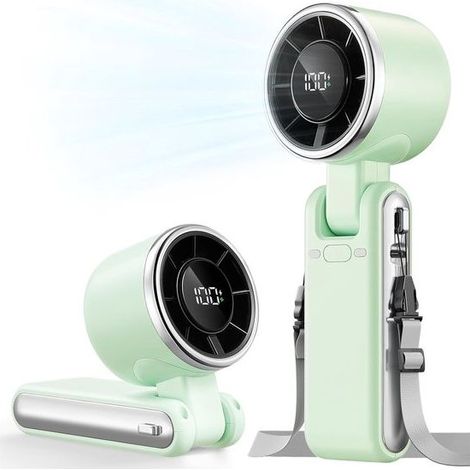 Mini ventilatore portatile ricaricabile da 1800 mAh con funzione turbo, 5 velocità e cinturino (1/5)
