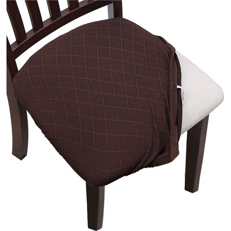 Housse Assise Chaise Elastique Jacquard Extensible Housse de Chaise Gaufrée pour Salle à Manger (Brun,Lot de 4) (1/5)