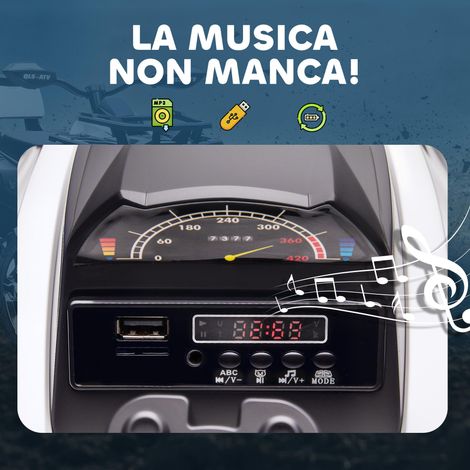 Moto électrique 12V à quatre roues pour enfants de 3 à 5 ans, avec phare, pédales et interface de lecture de musique USB, blanche. (1/5)