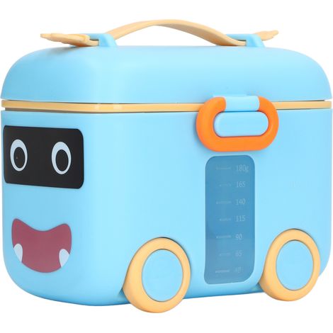 Récipient de lait en poudre de format voyage pour bébés, avec joint hermétique, résistant à l'humidité, distributeur de lait en poudre portable avec poignée, bleu. (1/5)
