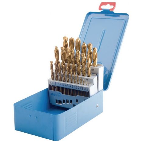 Set Foret hélicoïdal DIN 338 TypN D.1-10x0.5mm HSS TiN 19 unités coffret métal.
